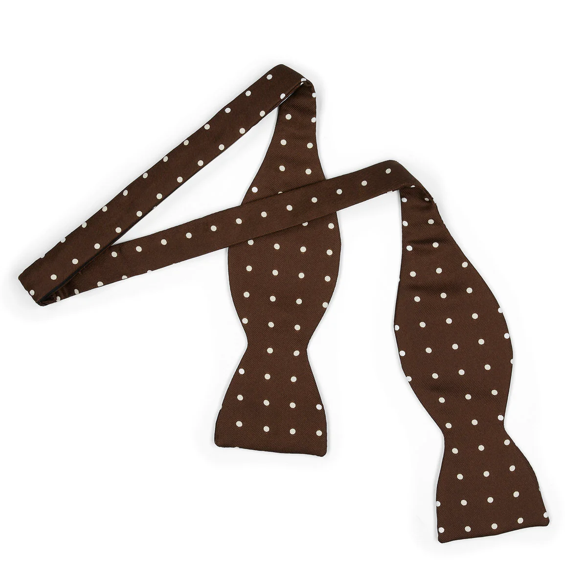 Polka Dot Silk Adjustable Bow Tie in Brown and Cream - Image 2