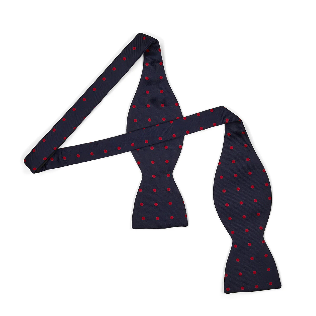 Polka Dot Silk Adjustable Bow Tie in Navy and Red - Image 2