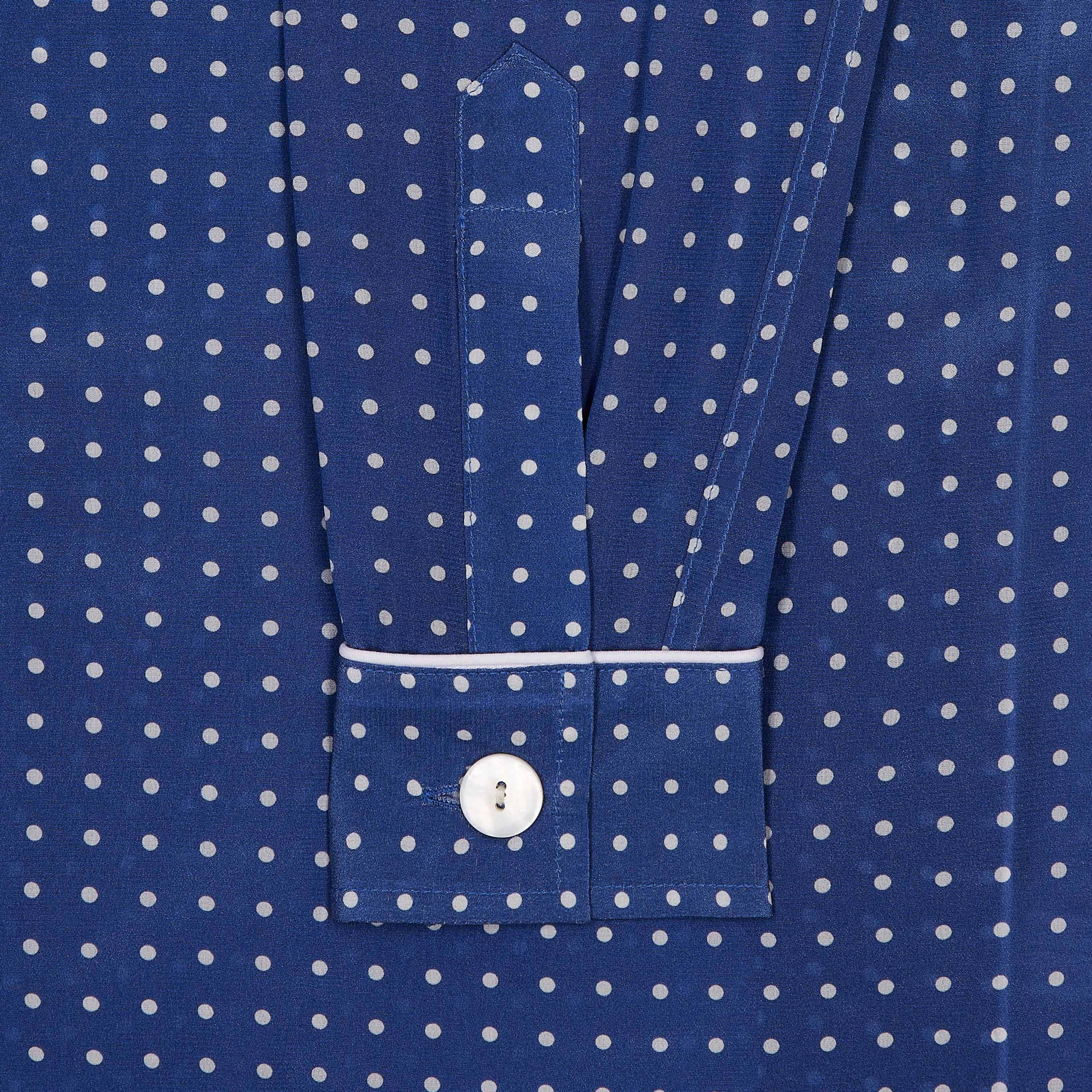 Polka Dot Silk Crepe De Chine Women's Pyjamas in Azure - Image 3