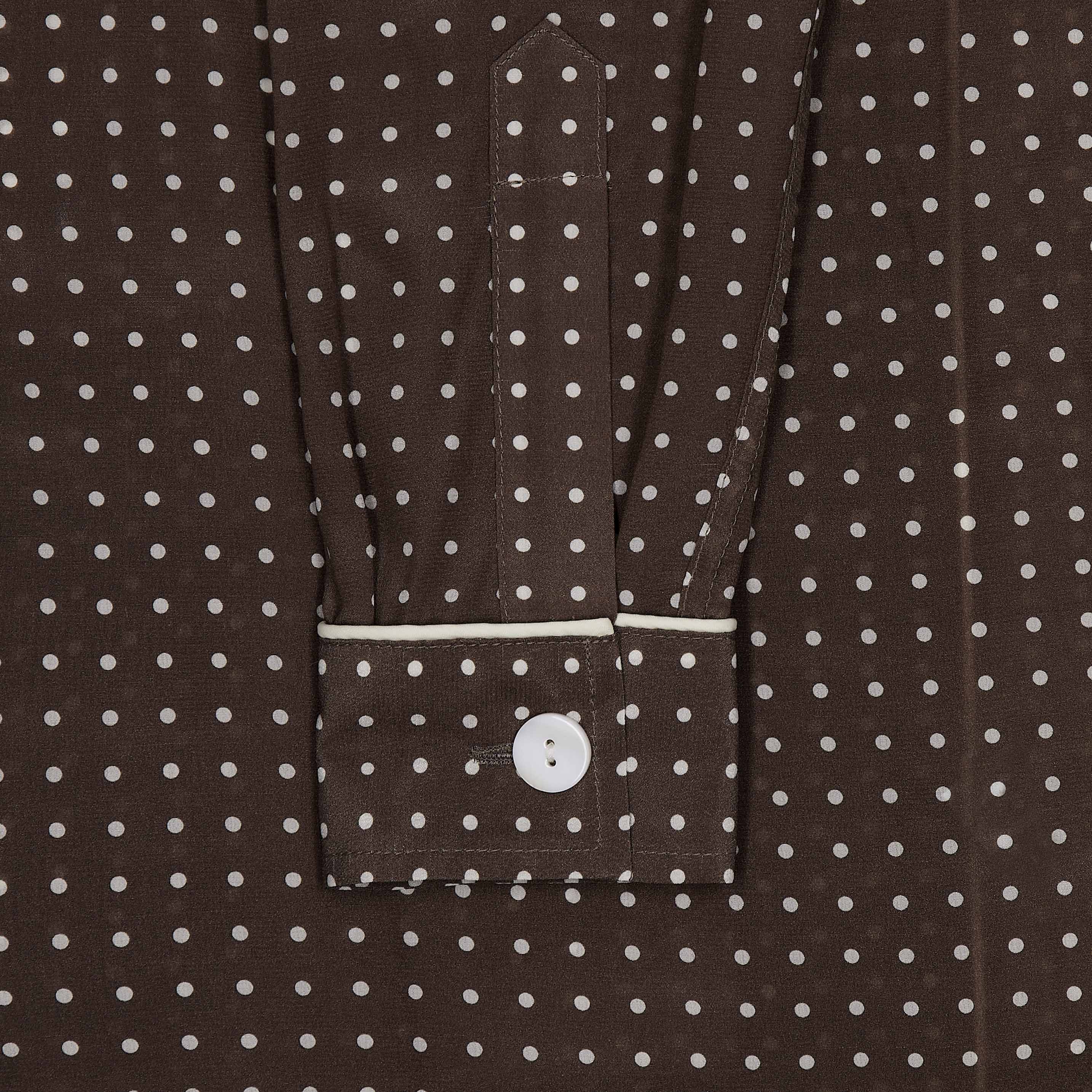 Polka Dot Silk Crepe De Chine Women's Pyjamas in Caramel - Image 3