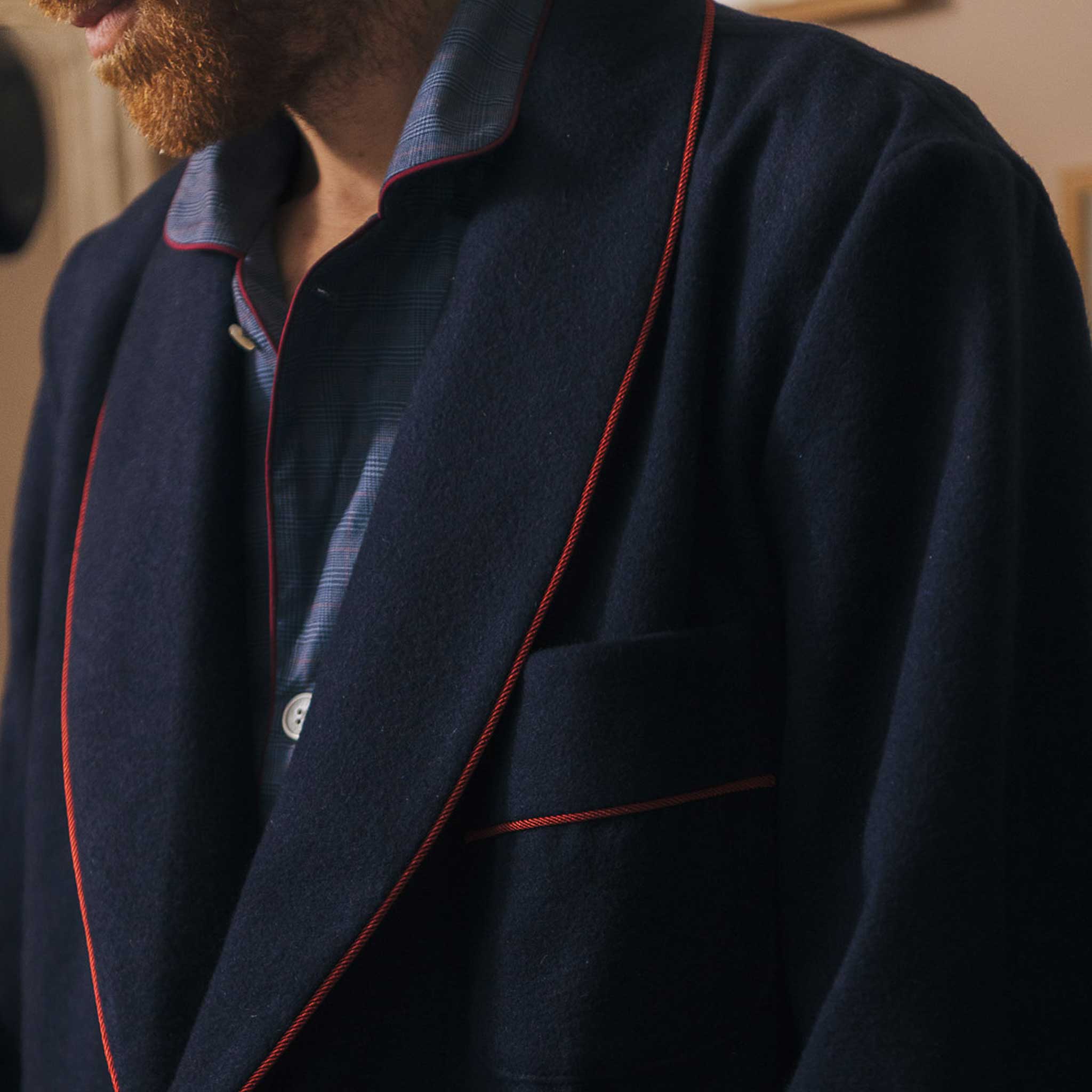 Pure Cashmere Dressing Gown in Navy and Wine - Image 4