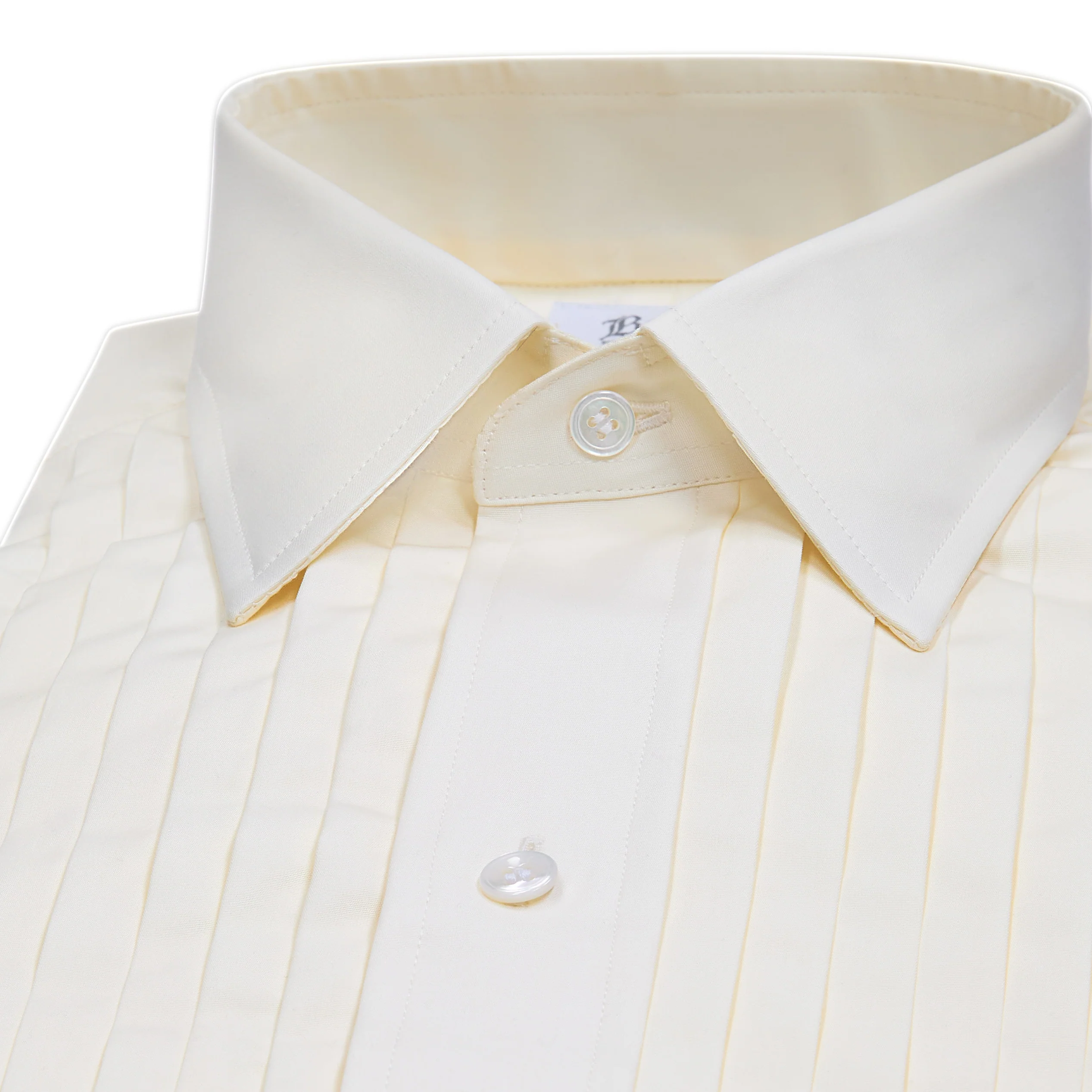 Sea Island Cotton Classic Fit Hand Pleated Dress Shirt in Cream - Image 2