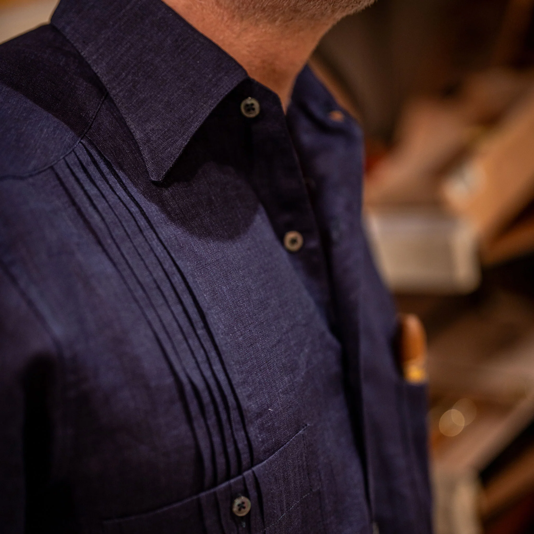 Signature Guayabera Shirt in Navy - Image 4