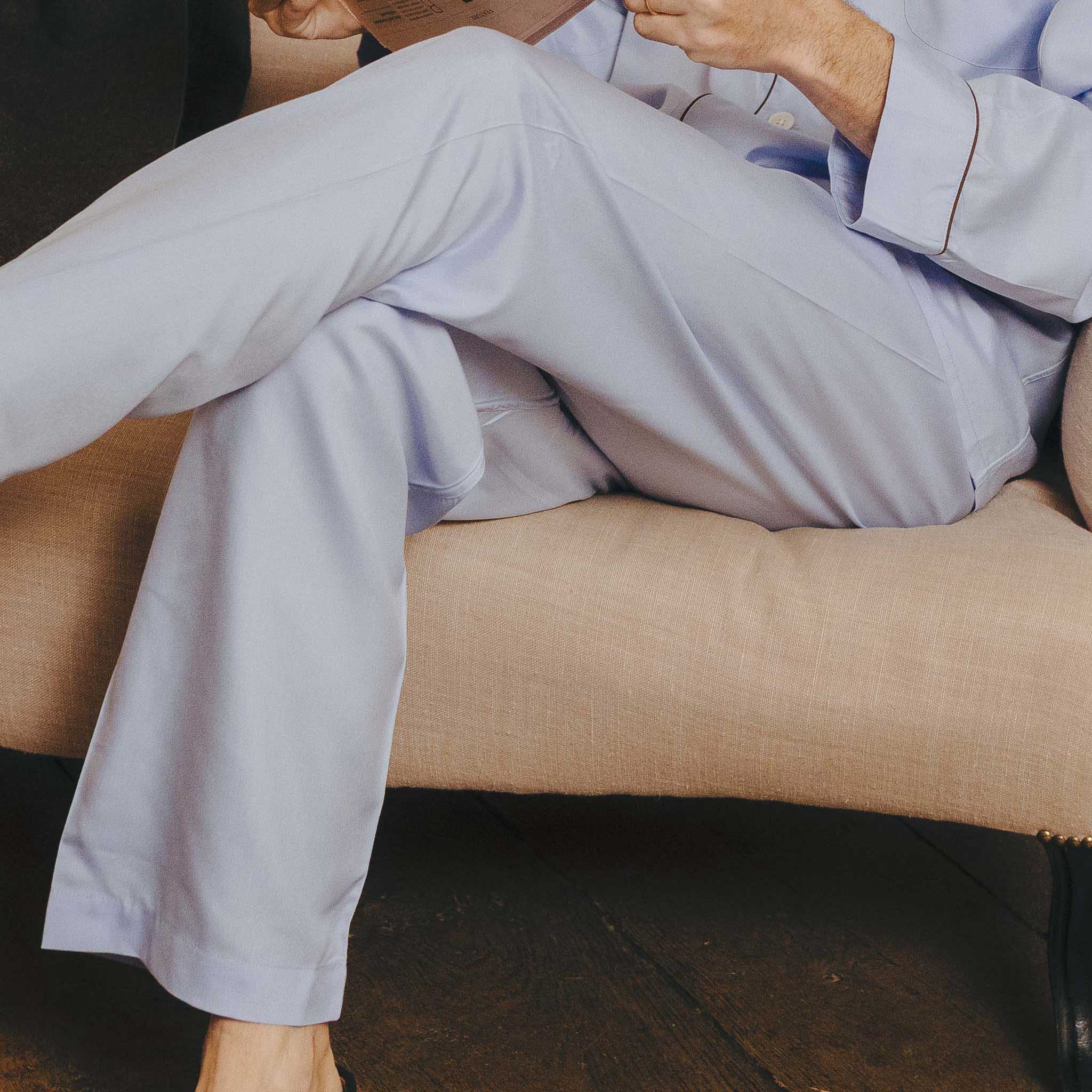 Silk Pyjamas in Sky Blue and Chocolate - Image 6