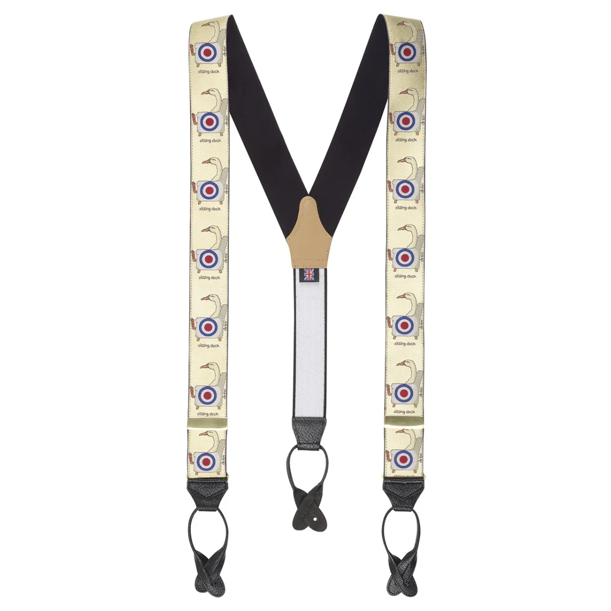 Simon Drew Sitting Duck Silk Braces in Gold
