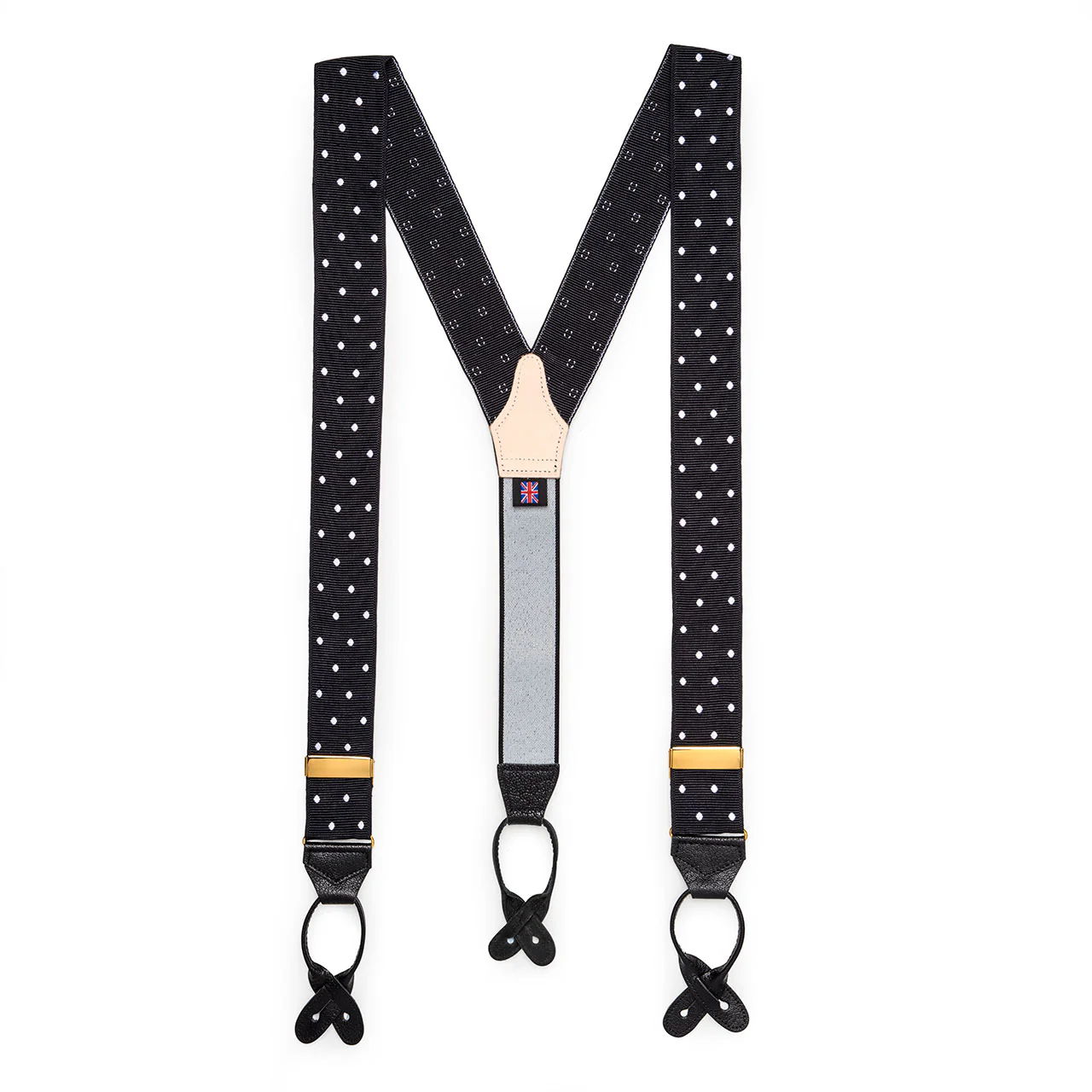 Spot Barathea Braces With Button in Black and White