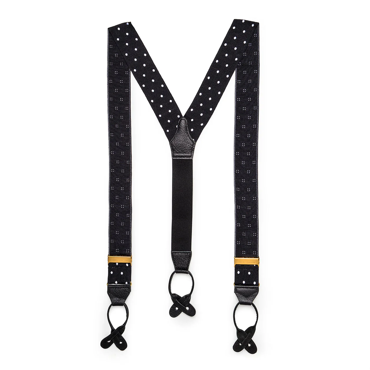 Spot Barathea Braces With Button in Black and White - Image 2