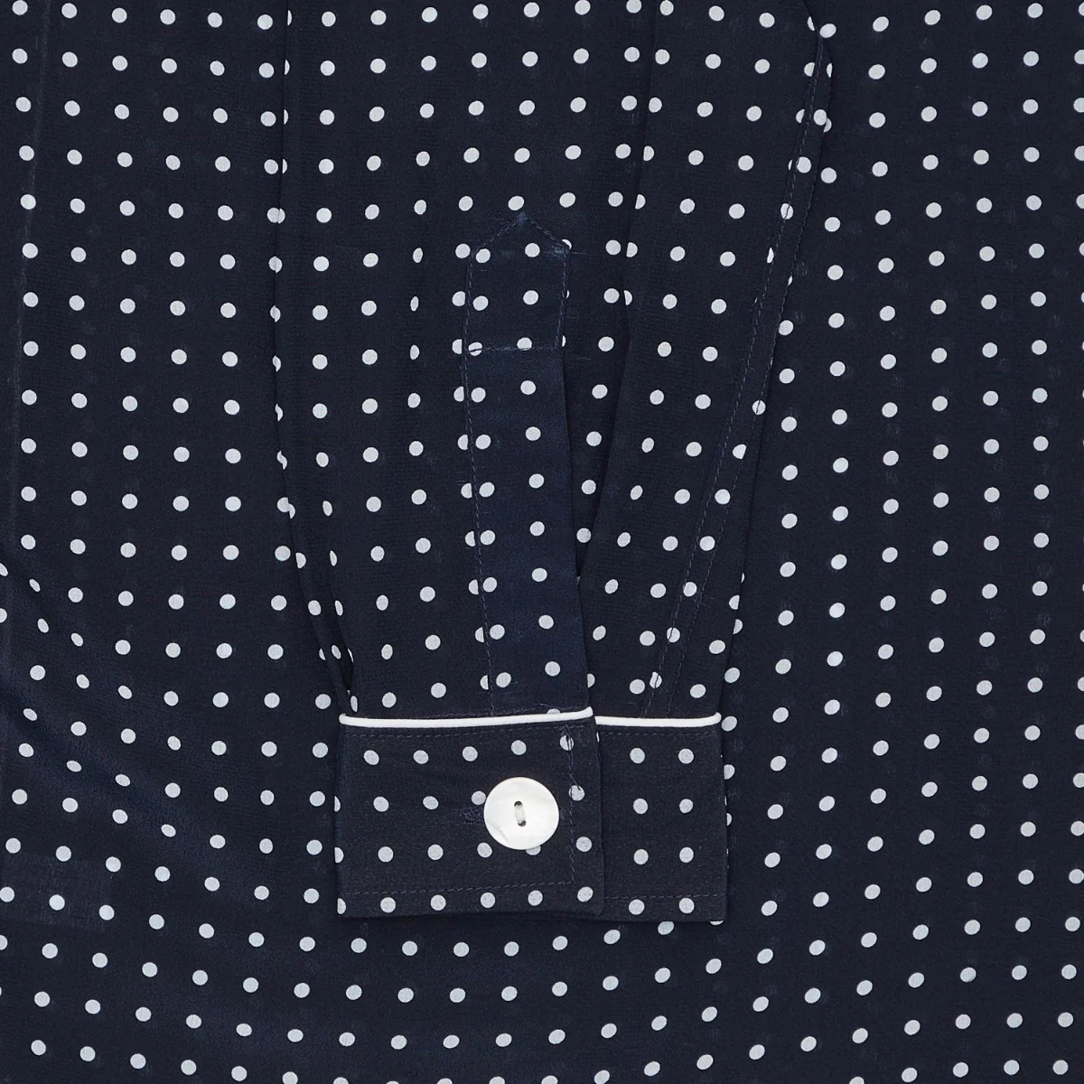 Polka Dot Silk Crepe de Chine Women's Pyjamas in Navy and White - Image 3