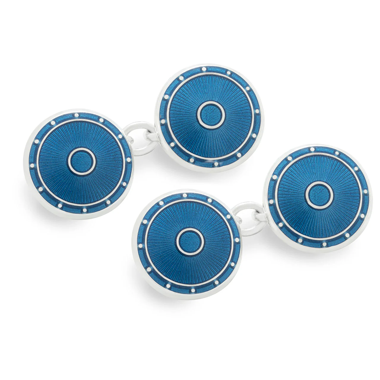 Sterling Silver Domed Enamel Chain Cufflinks in Petrol Blue