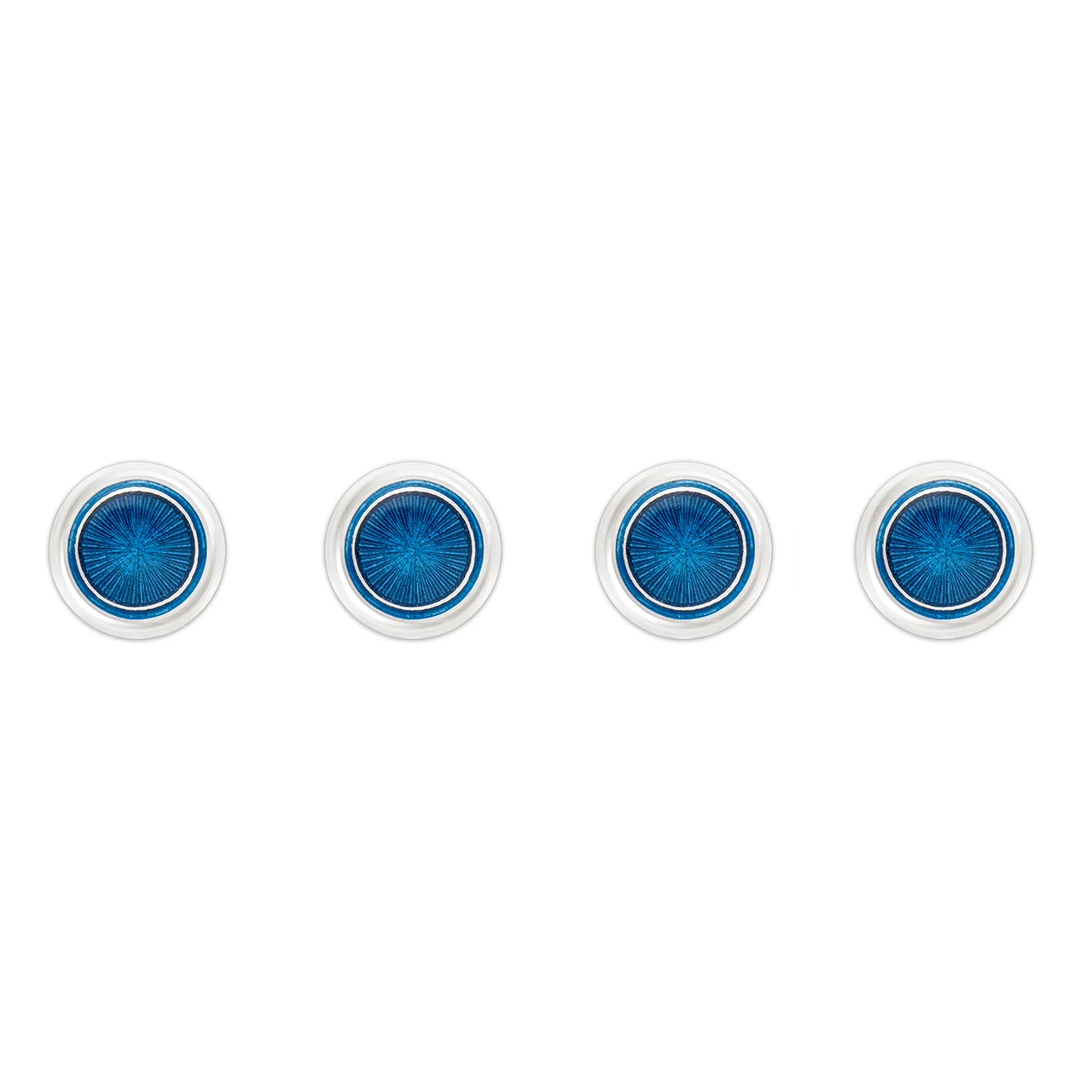 Sunburst Silver Cloisonne Dress Shirt Studs in Petrol Blue