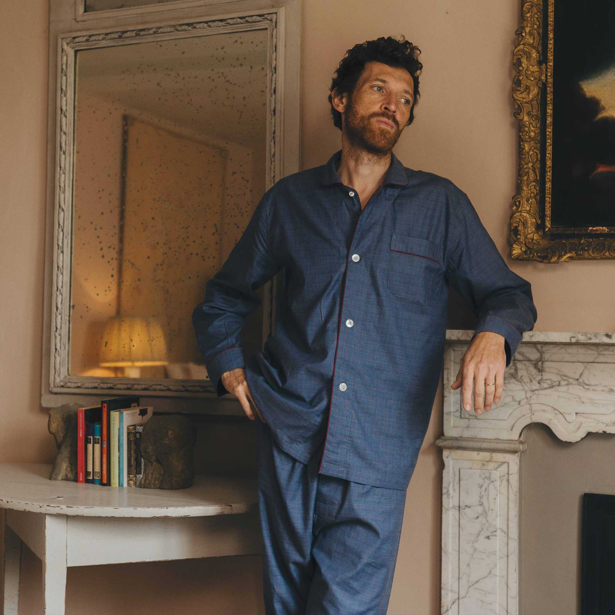 Swiss Brushed Cotton Glencheck Pyjamas in Blue and Wine - Image 2