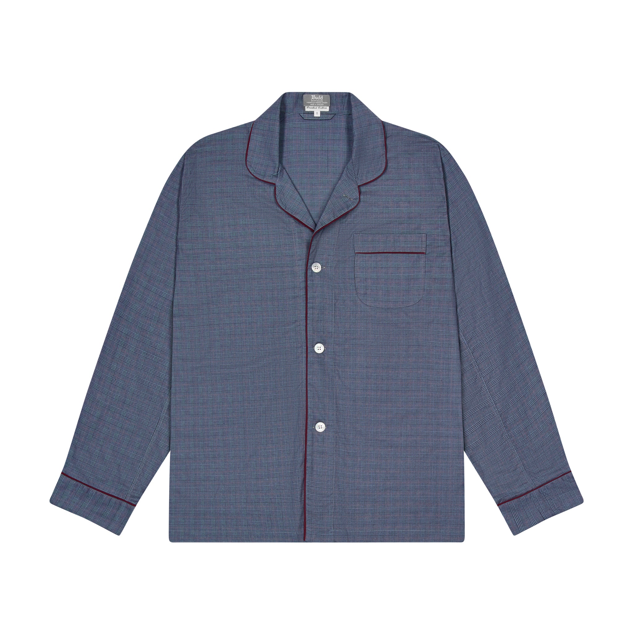Swiss Brushed Cotton Glencheck Pyjamas in Blue and Wine - Image 3