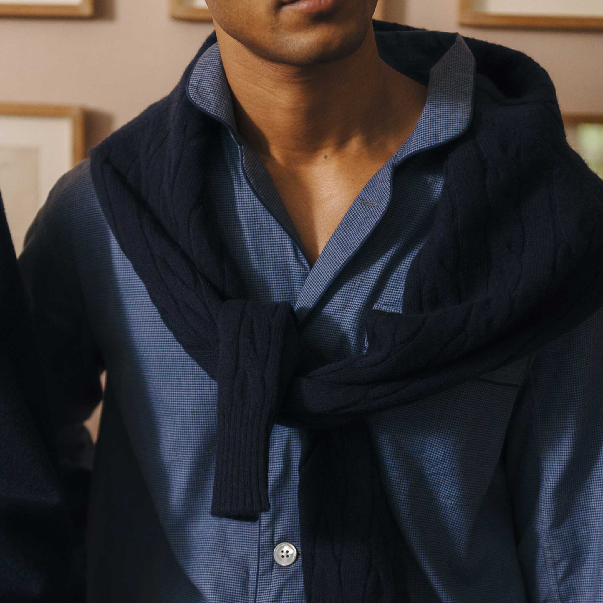 Swiss Brushed Cotton Puppytooth Pyjamas in Blue and Navy - Image 8