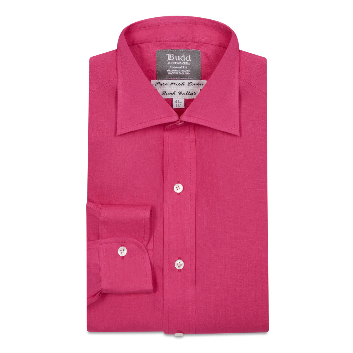 Tailored Fit Bank Collar Linen Button Cuff Shirt in Hot Pink