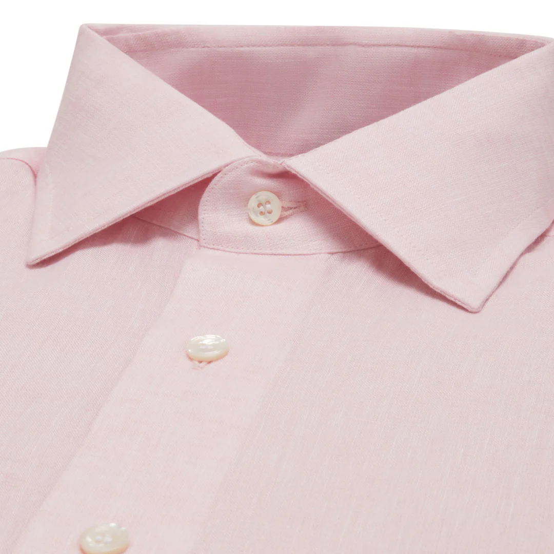 Tailored Fit Bank Collar Linen Button Cuff Shirt in Pink - Image 2