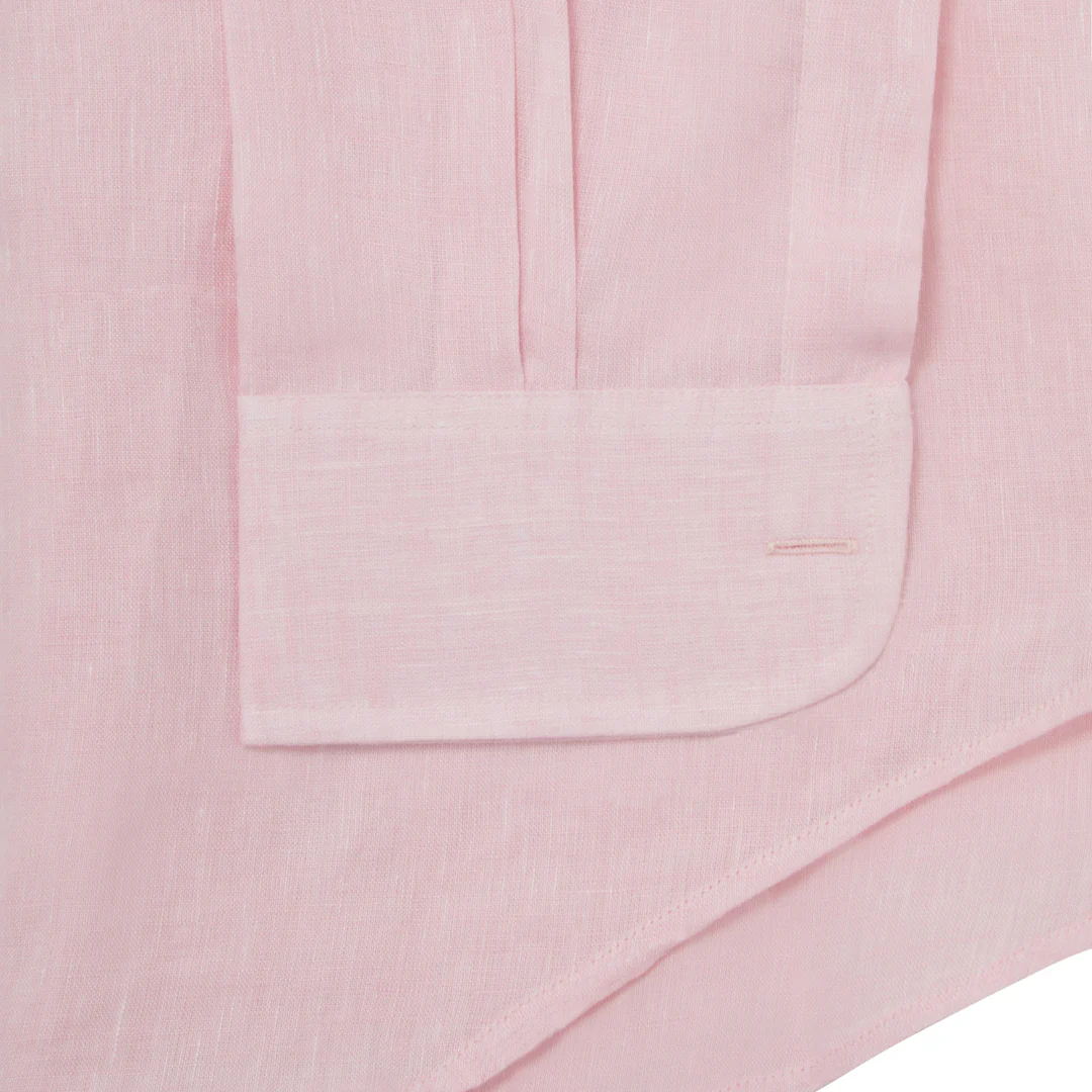 Tailored Fit Bank Collar Linen Button Cuff Shirt in Pink - Image 4