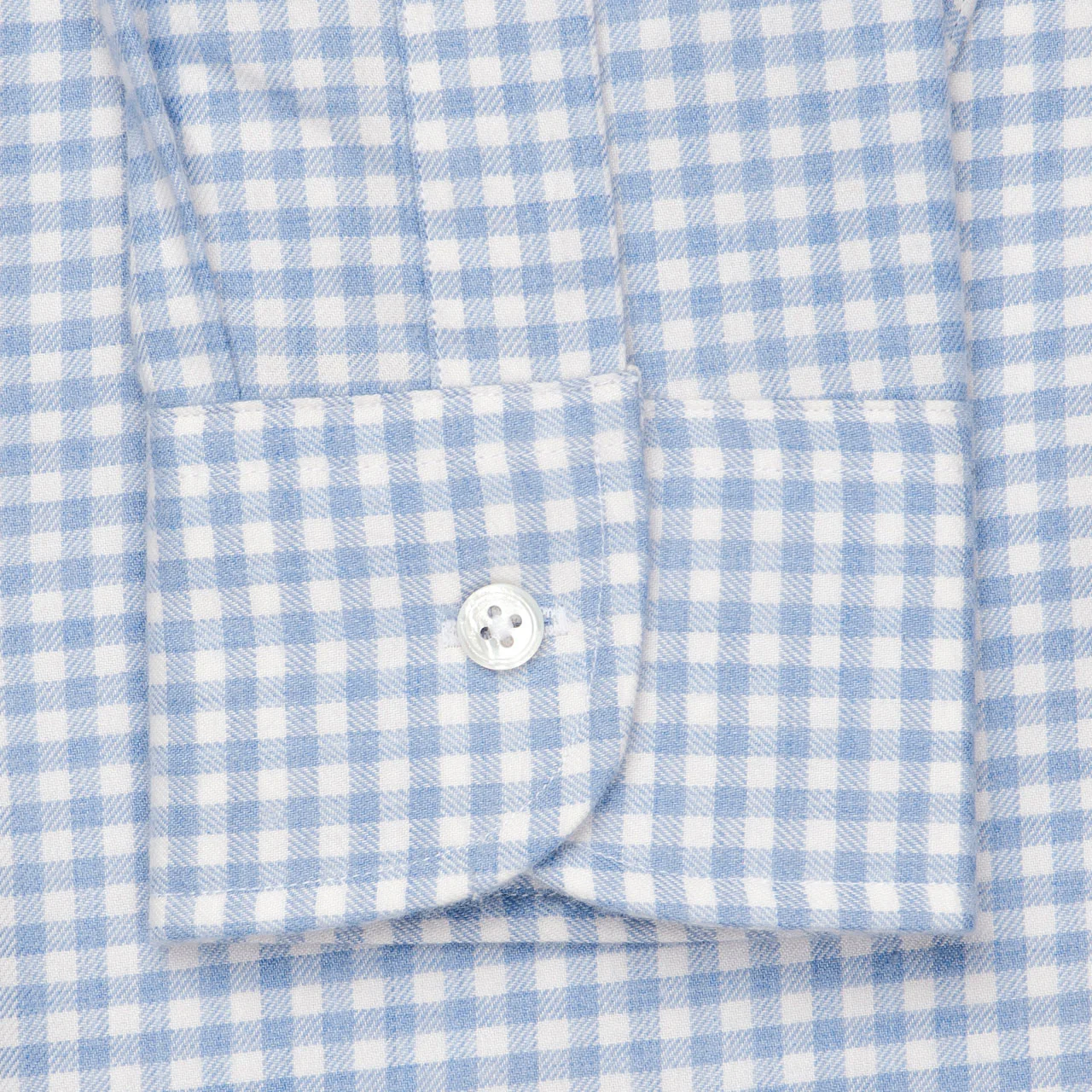 Tailored Fit Block Check Cotton and Cashmere Shirt in Sky Blue - Image 4