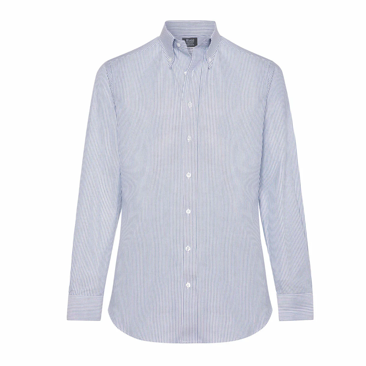 Tailored Fit Button Down Stripe Oxford Shirt in Navy Melange - Image 2