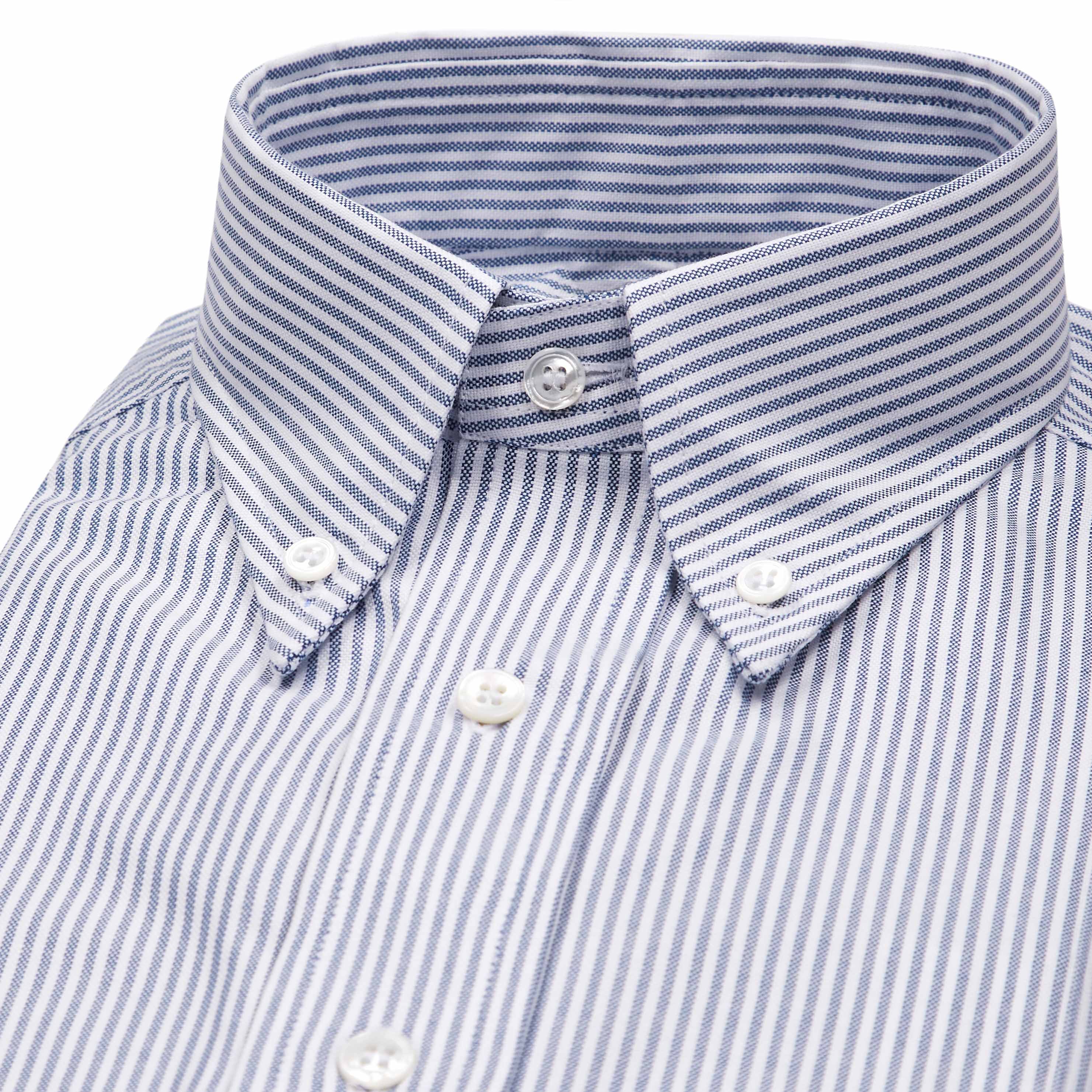 Tailored Fit Button Down Stripe Oxford Shirt in Navy Melange - Image 4
