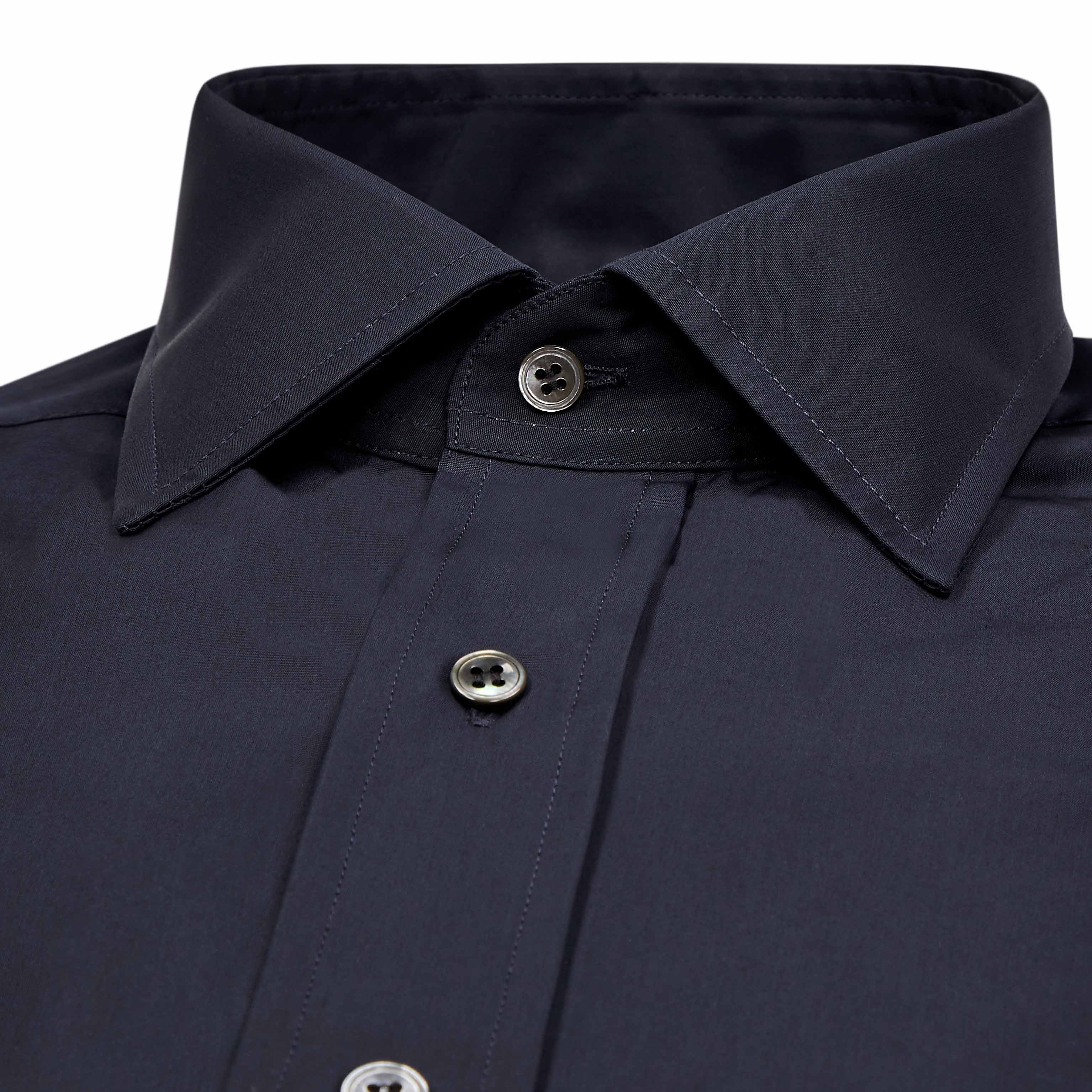 Tailored Fit Chambray Bank Collar Shirt in Midnight - Image 4
