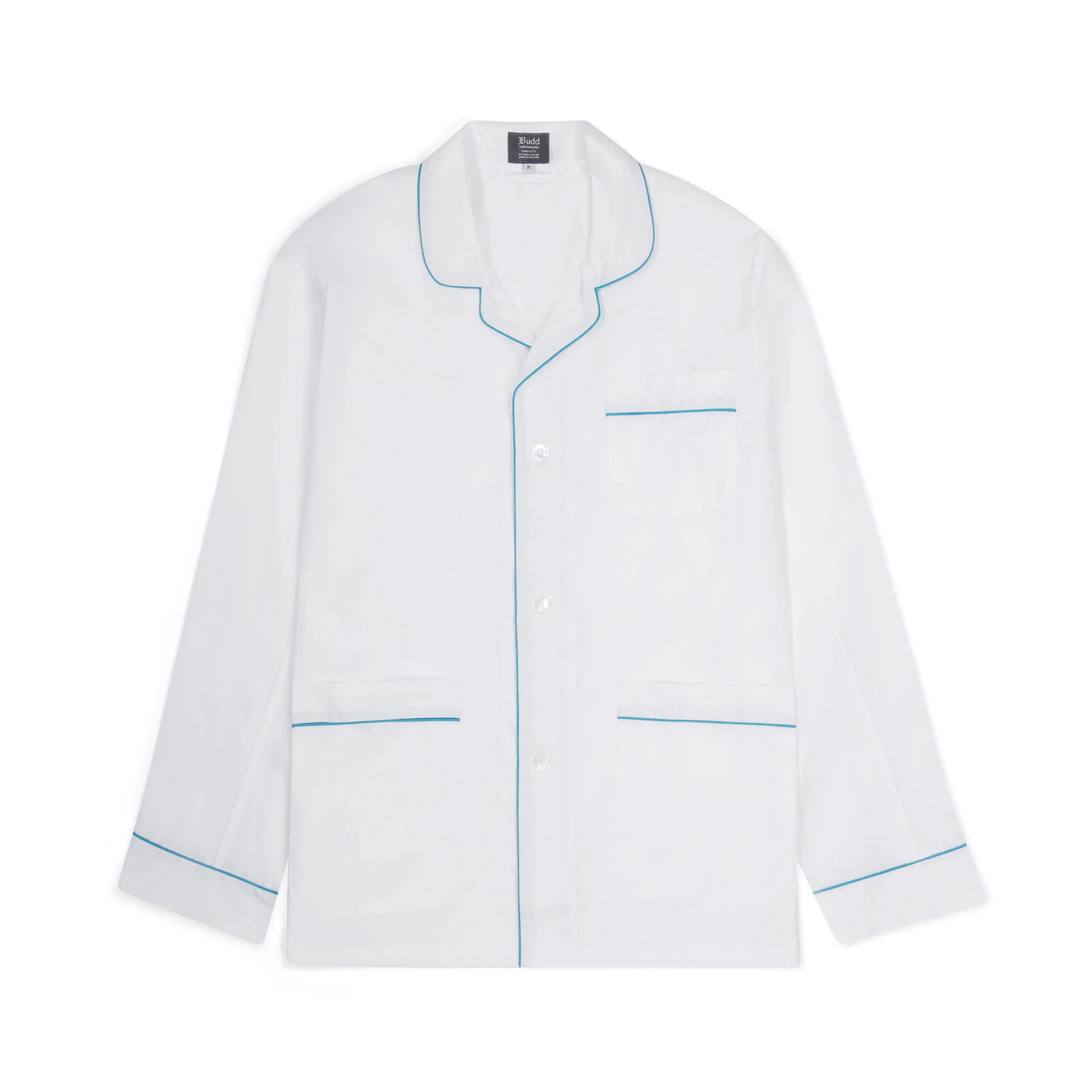 Tailored Fit Cotton Pyjamas in White and Blue - Image 4