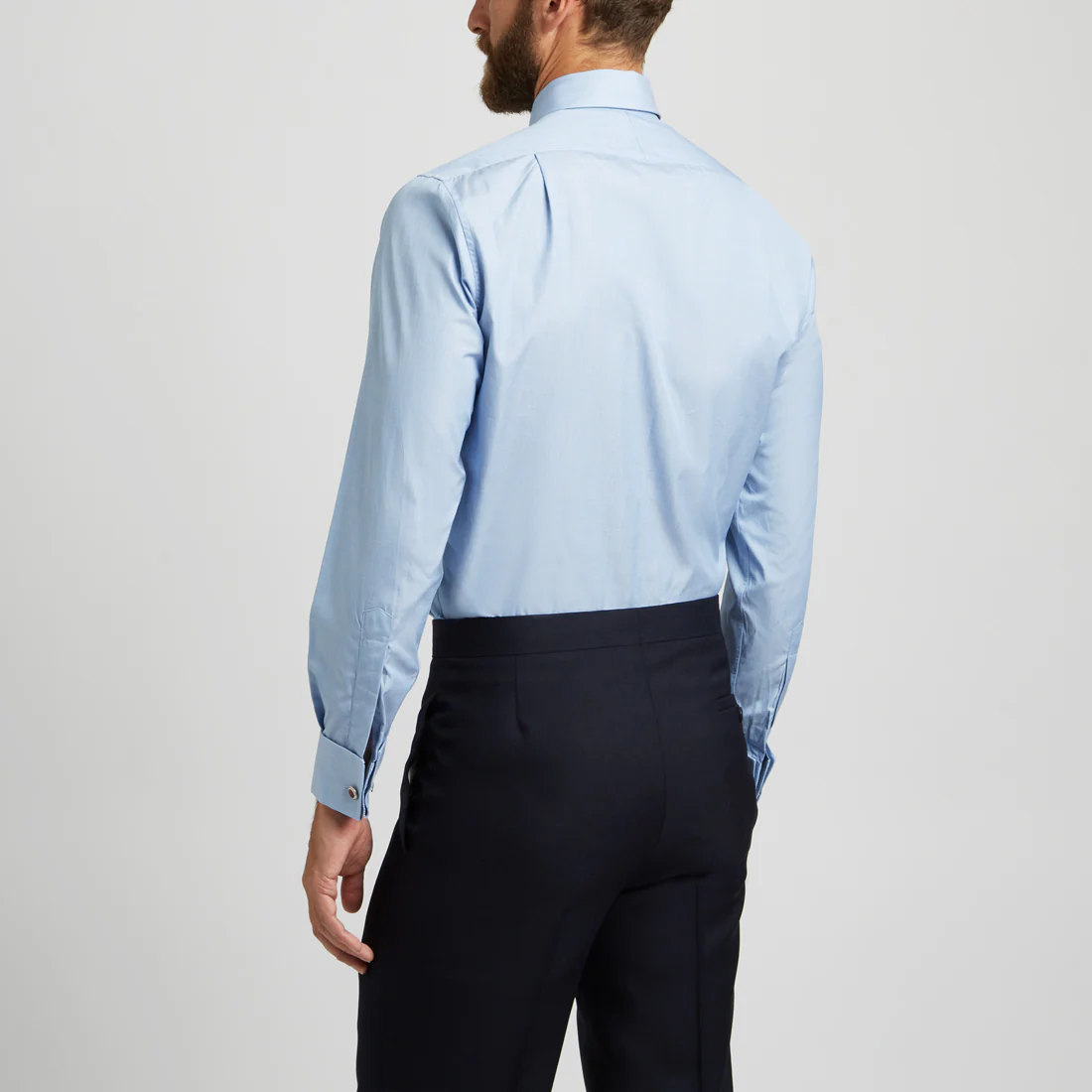 Tailored Fit Exclusive End on End Sea Island Cotton Double Cuff in Blue - Image 3