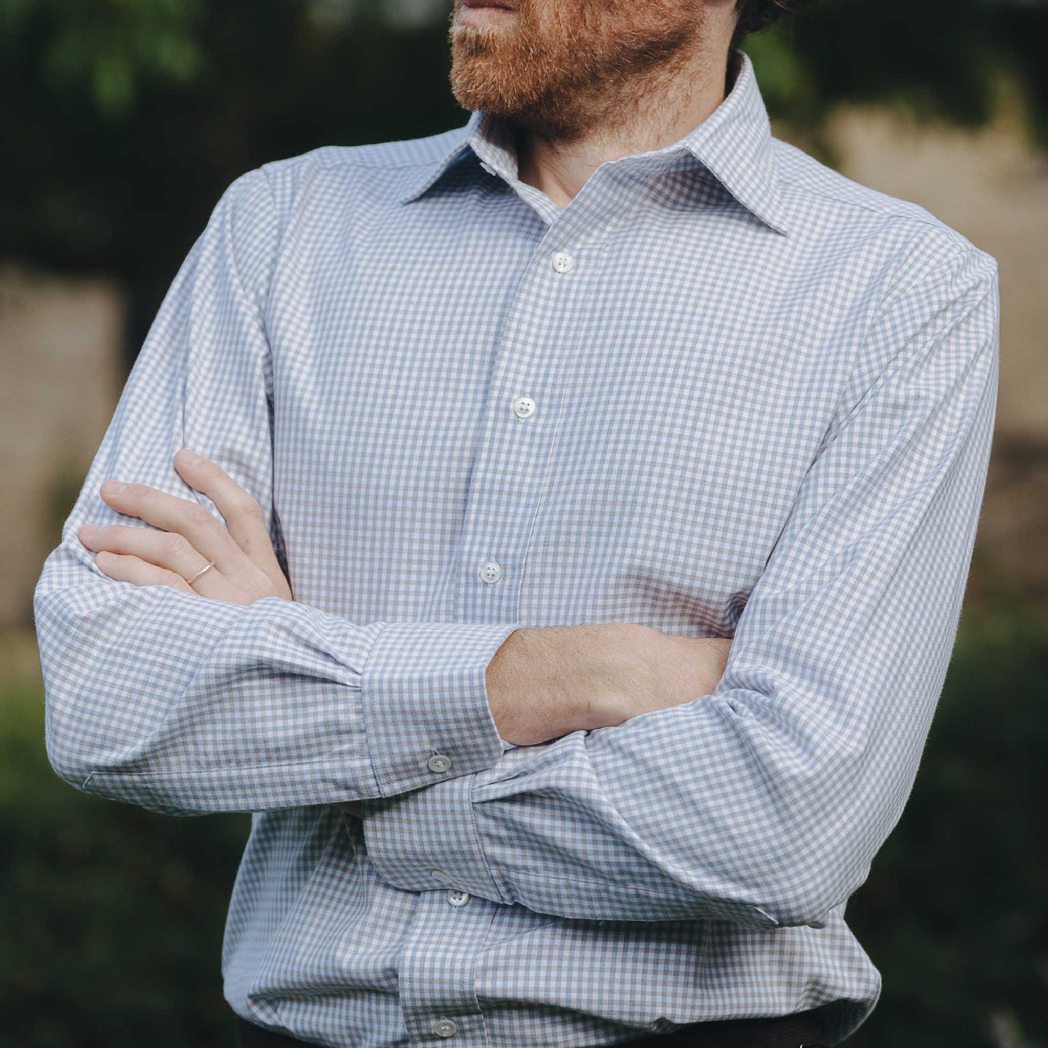 Tailored Fit Flanello Brushed Cotton Gingham Shirt in Sky Blue - Image 4