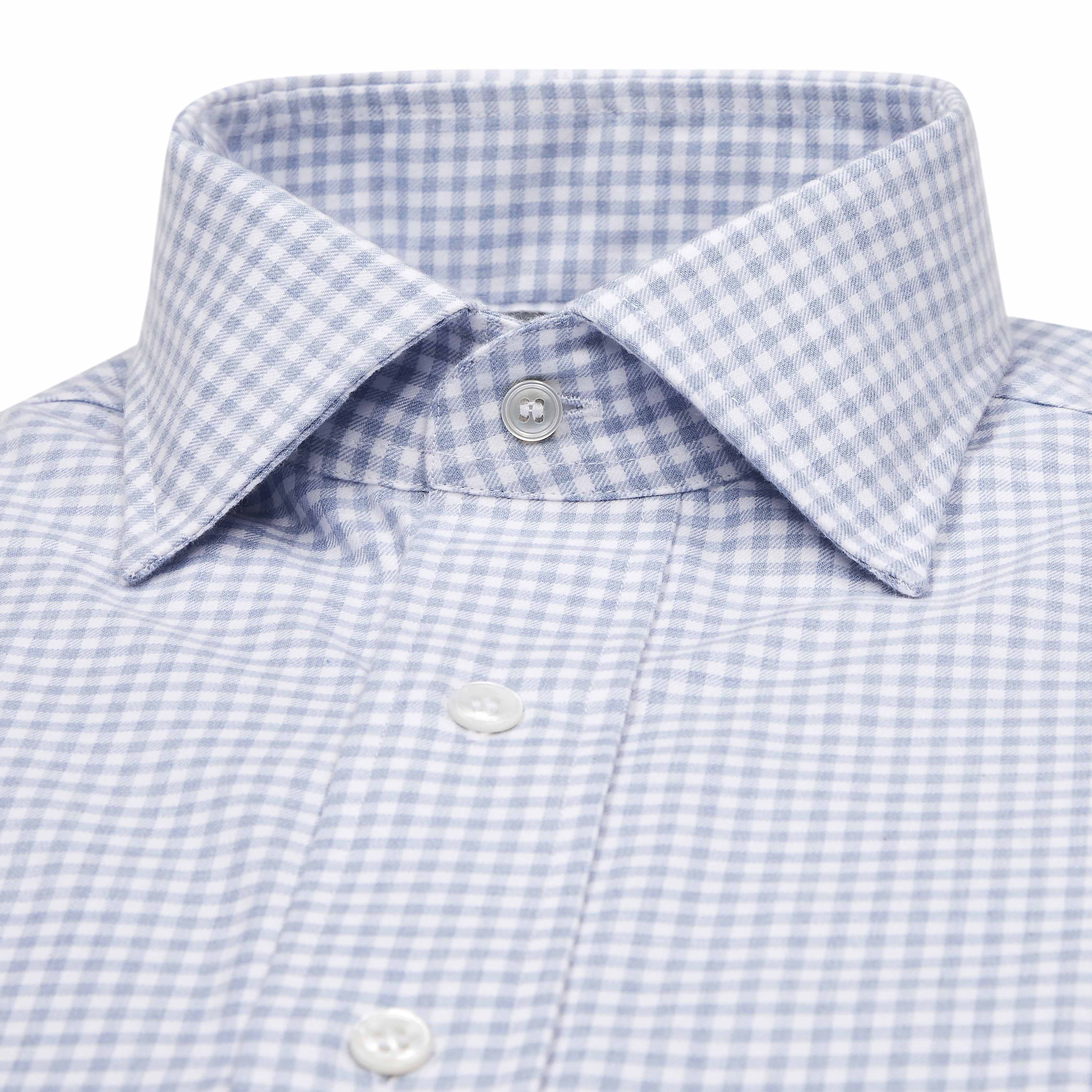 Tailored Fit Flanello Brushed Cotton Gingham Shirt in Sky Blue - Image 6