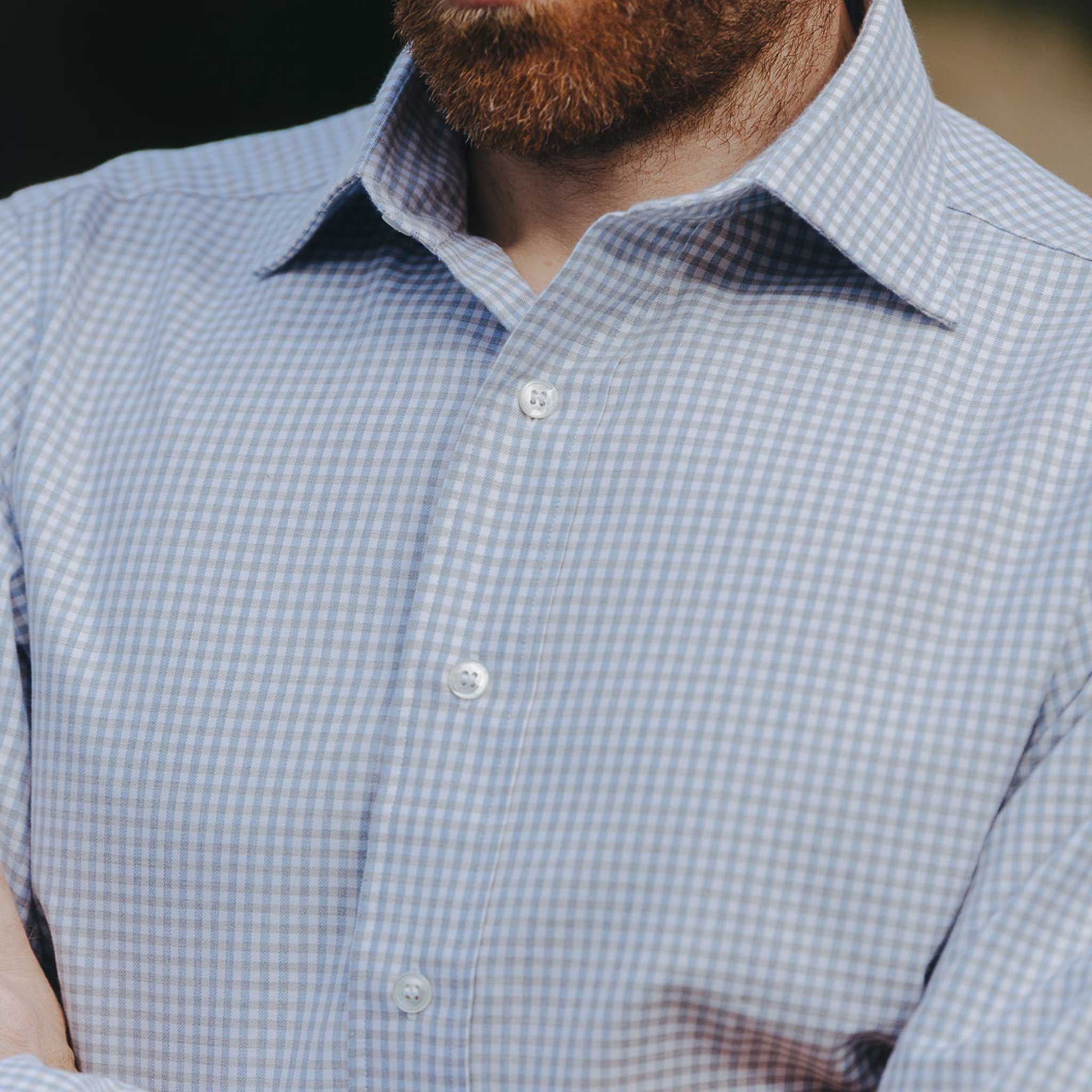 Tailored Fit Flanello Brushed Cotton Gingham Shirt in Sky Blue - Image 8