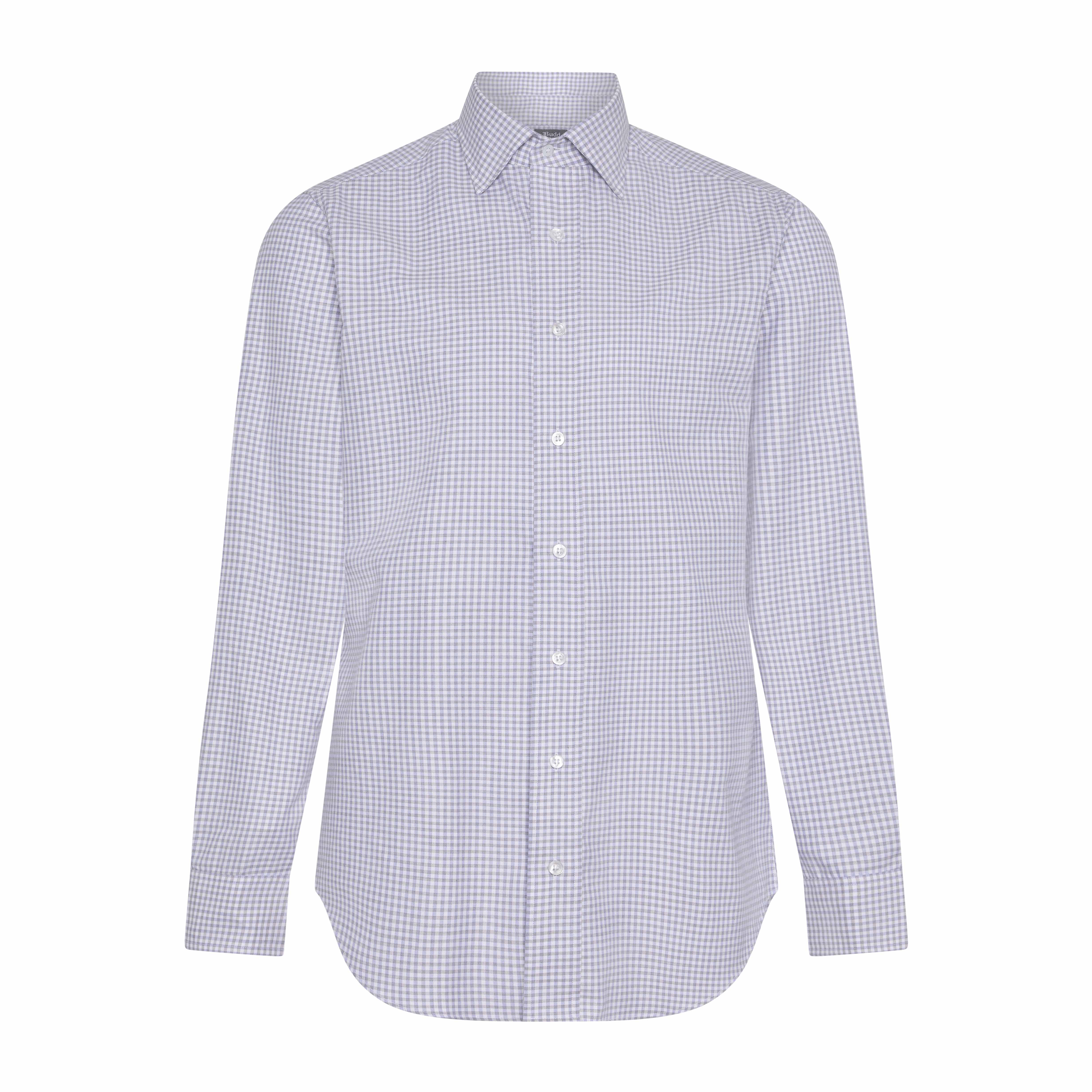 Tailored Fit Flanello Brushed Cotton Gingham Shirt in Sky Blue and Coffee - Image 2