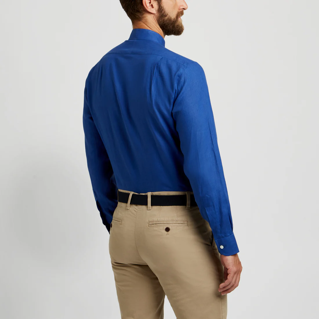 Tailored Fit Grandad Collar Linen Shirt in Budd Blue - Image 3