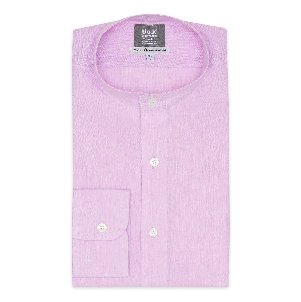 Tailored Fit Grandad Collar Linen Shirt in Mauve