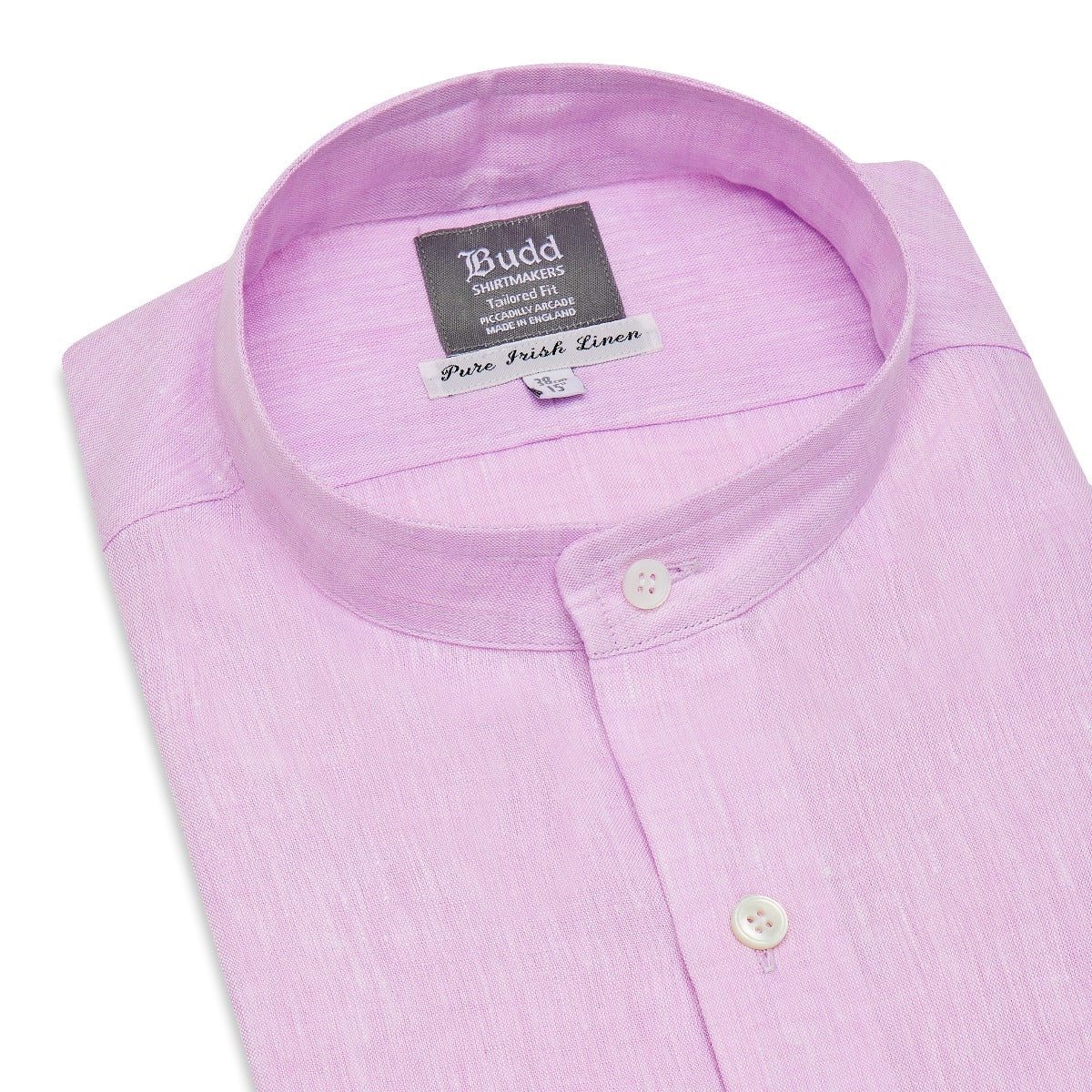 Tailored Fit Grandad Collar Linen Shirt in Mauve - Image 2