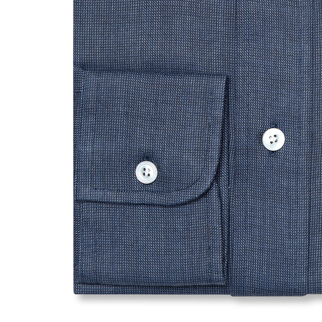 Tailored Fit Micro Check Brushed Cotton Button Cuff Shirt in Blue - Image 3