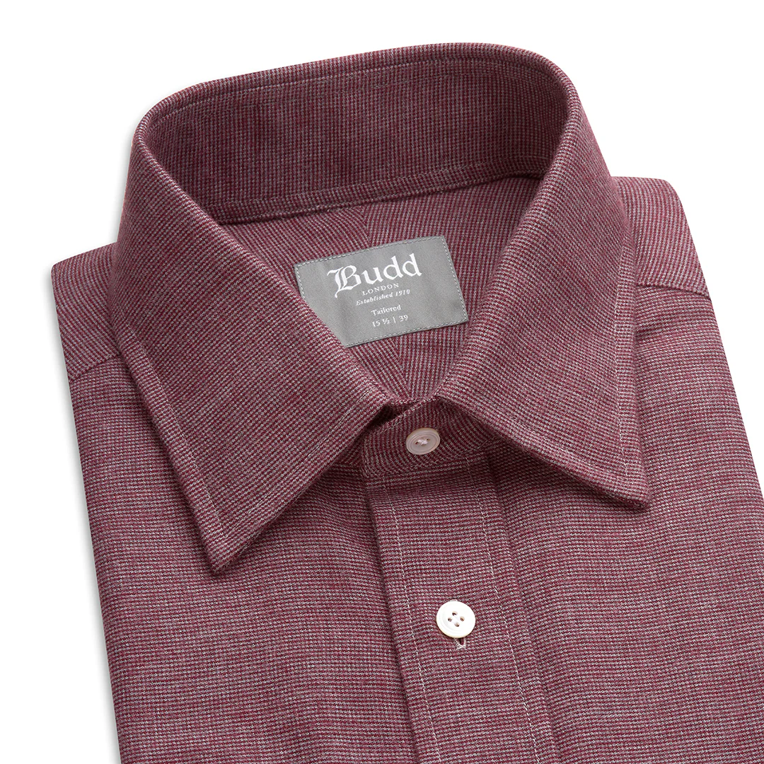 Tailored Fit Micro Check Brushed Cotton Button Cuff Shirt in Red - Image 2
