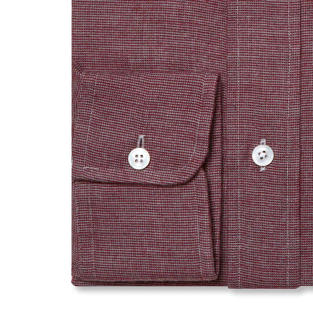 Tailored Fit Micro Check Brushed Cotton Button Cuff Shirt in Red - Image 3
