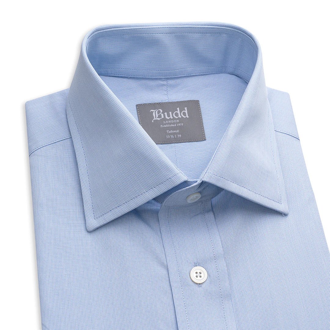 Tailored Fit Micro Check Cotton Button Cuff Shirt in Sky Blue - Image 2