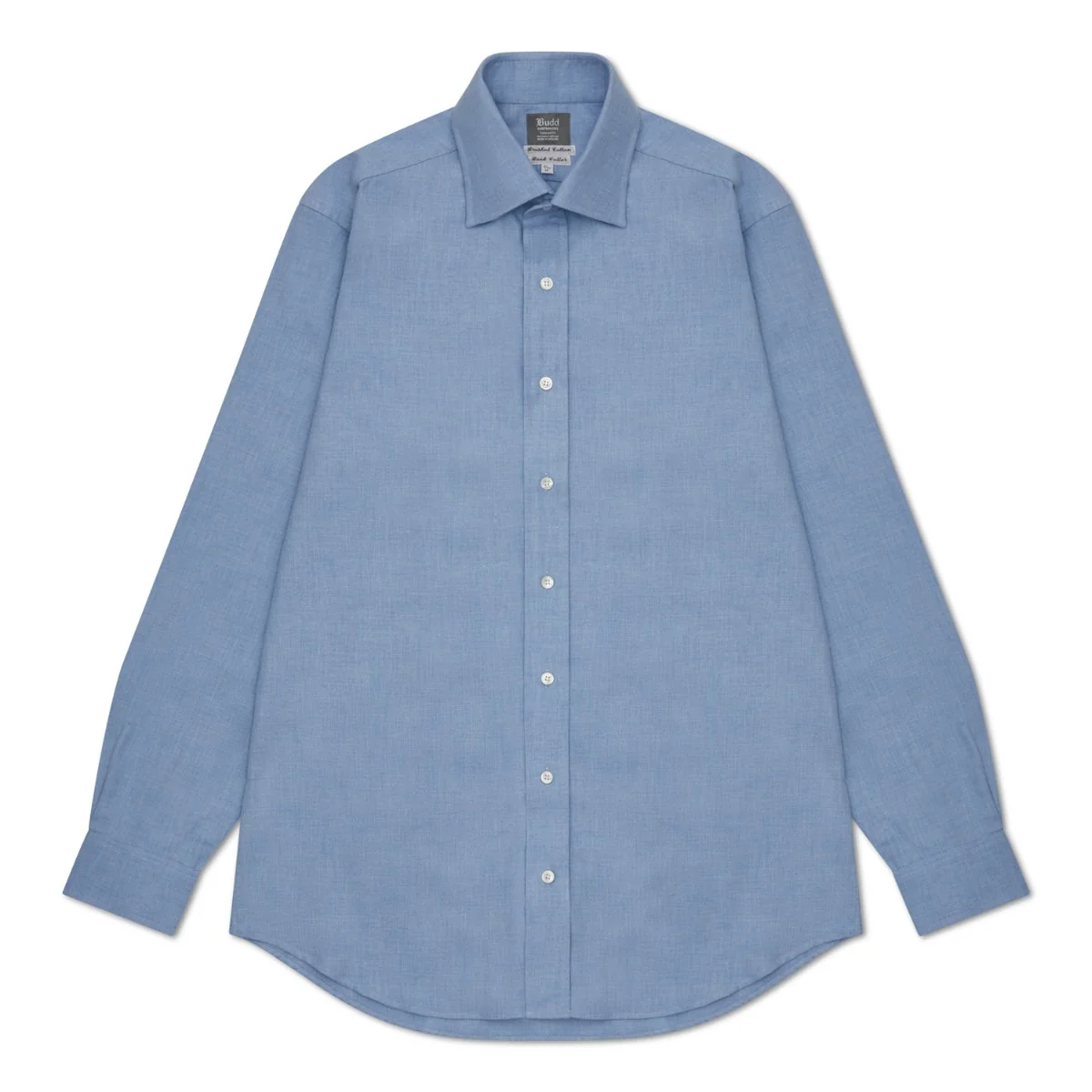 Tailored Fit Plain Brushed Cotton Button Cuff Shirt in Blue - Image 4