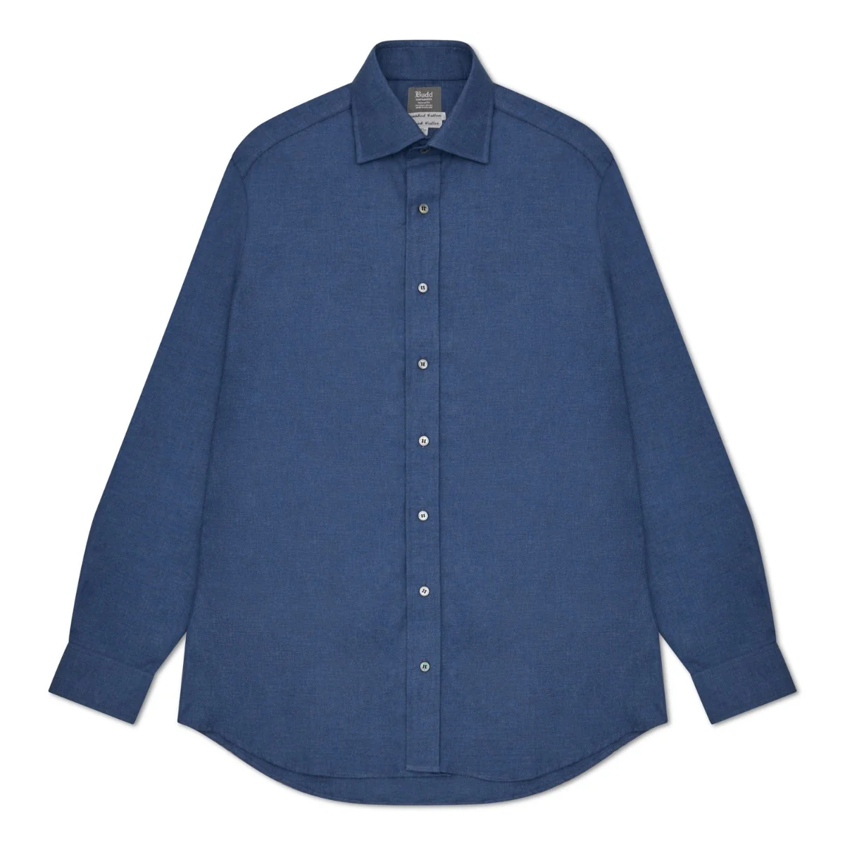 Tailored Fit Plain Brushed Cotton Button Cuff Shirt in Petrol - Image 3