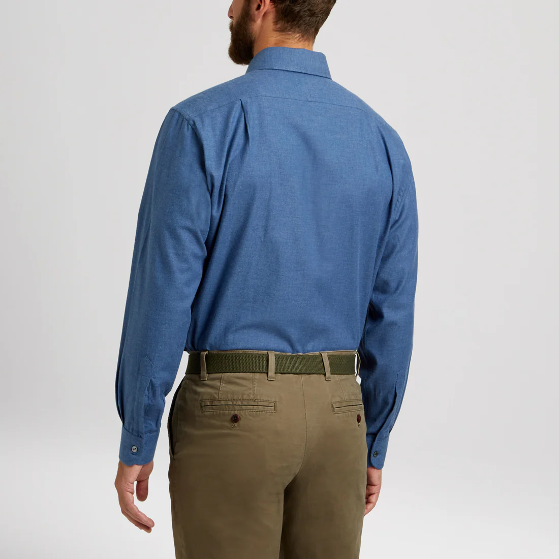 Tailored Fit Plain Brushed Cotton Button Cuff Shirt in Petrol - Image 4