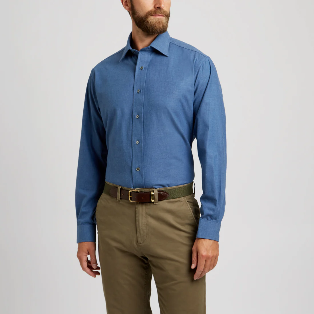 Tailored Fit Plain Brushed Cotton Button Cuff Shirt in Petrol - Image 5