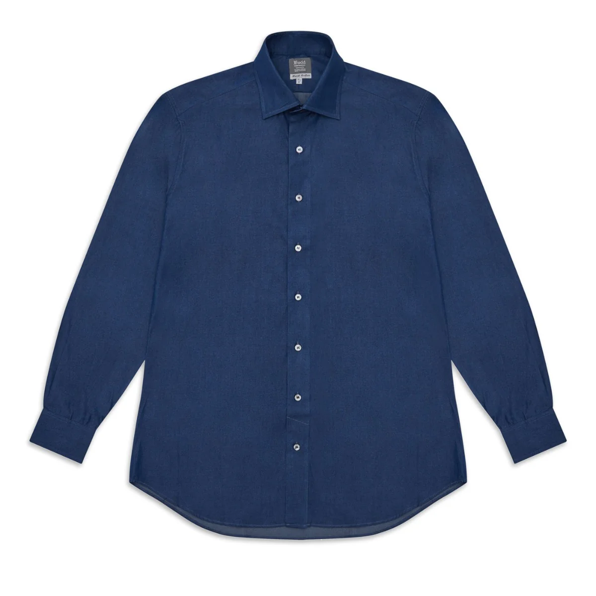Tailored Fit Plain Denim Button Cuff Shirt in Dark Blue - Image 3