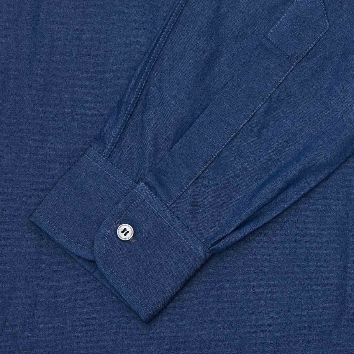 Tailored Fit Plain Denim Button Cuff Shirt in Dark Blue - Image 4