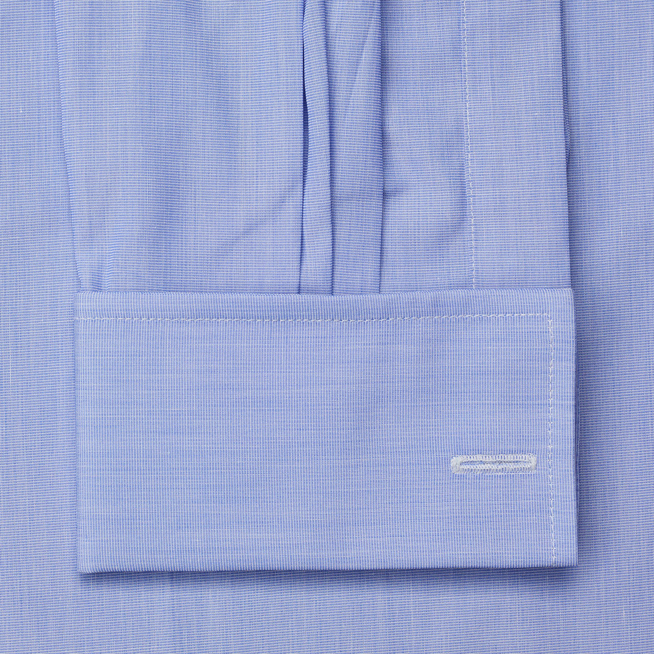 Tailored Fit Plain End on End Double Cuff Shirt in Blue - Image 4