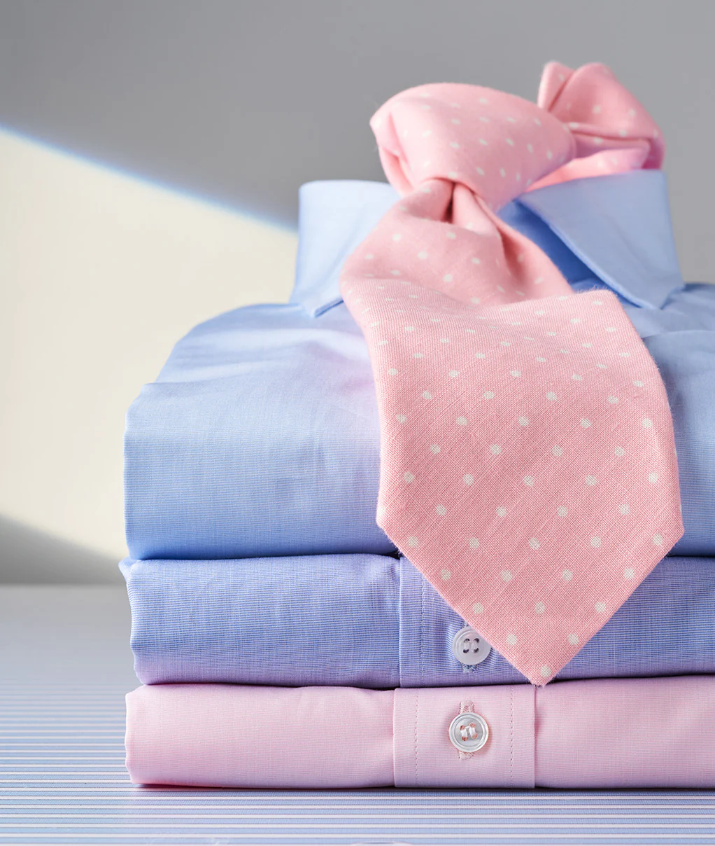 Tailored Fit Plain End on End Double Cuff Shirt in Blue - Image 5