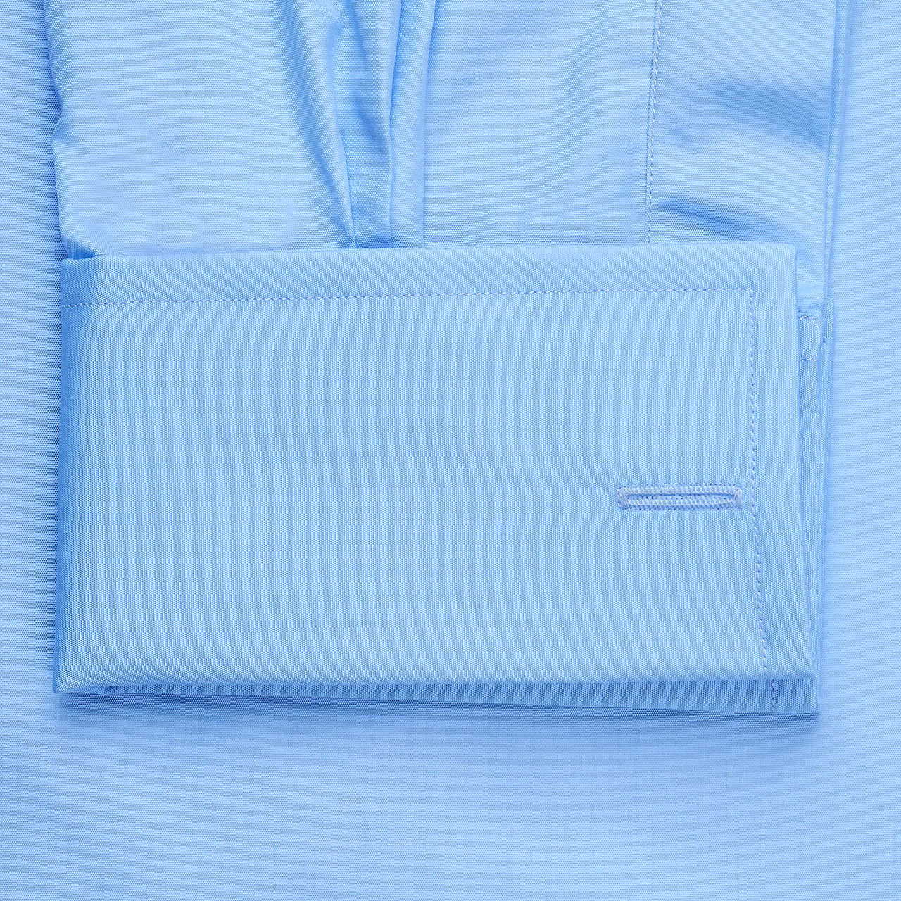 Tailored Fit Plain Poplin Double Cuff Shirt in Cornflower - Image 3