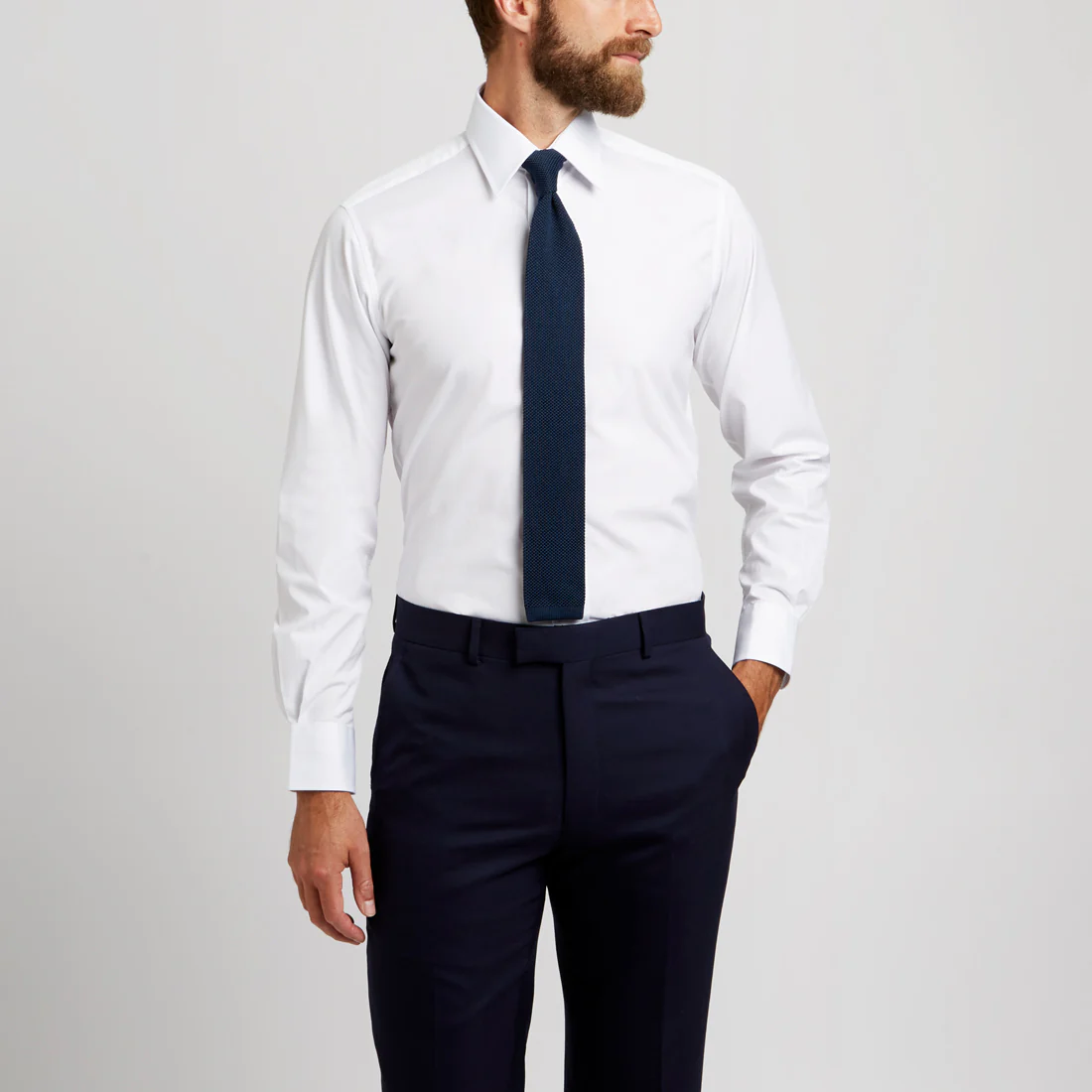 Tailored Fit Plain Poplin Double Cuff Shirt in White - Image 7