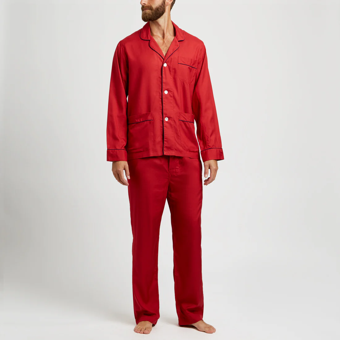 Tailored Fit Plain Silk Pyjamas in Red - Image 5