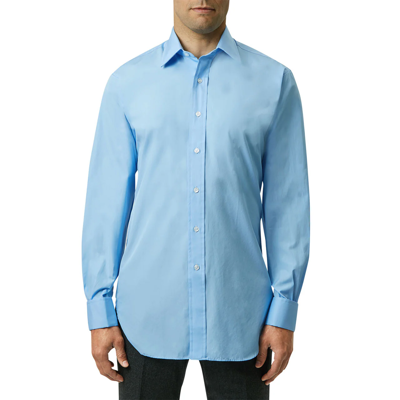 Tailored Fit Plain Soyella Double Cuff Shirt in Sky Blue - Image 5