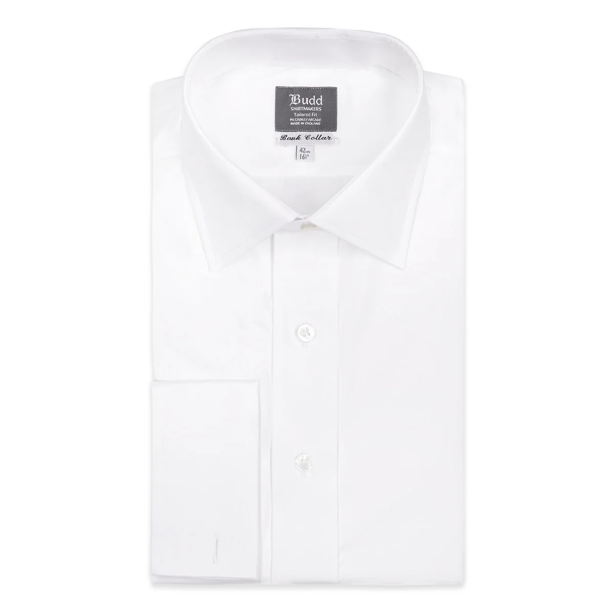 Tailored Fit Poplin Bank Collar Double Cuff Shirt in White